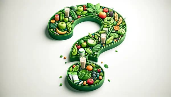 Question mark made of nutrition elements representing 100 Herbalife frequently asked questions