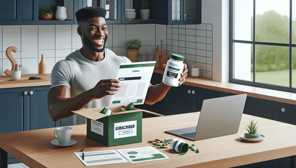 Person signing up for Herbalife membership on laptop with Herbalife products on kitchen table