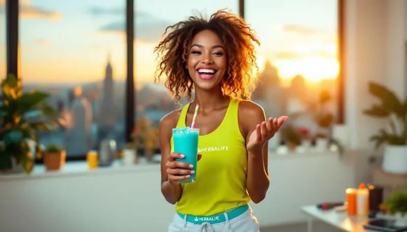 A person holding a Herbalife shake while discussing weight loss strategies.