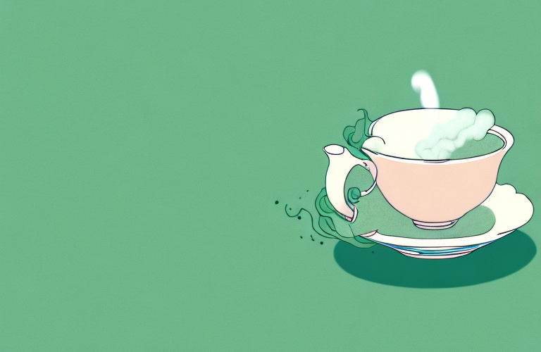 A teacup filled with steaming green tea
